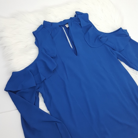 LOFT | Ruffle Cold Shoulder Mixed Top - Picture 5 of 8